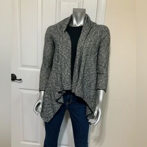 Zara Knit Tweed Waterfall Cardigan Sweater Sz S Black White Open Front